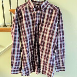 Men's Plaid Casual Button Down Shirt - Red and Blue